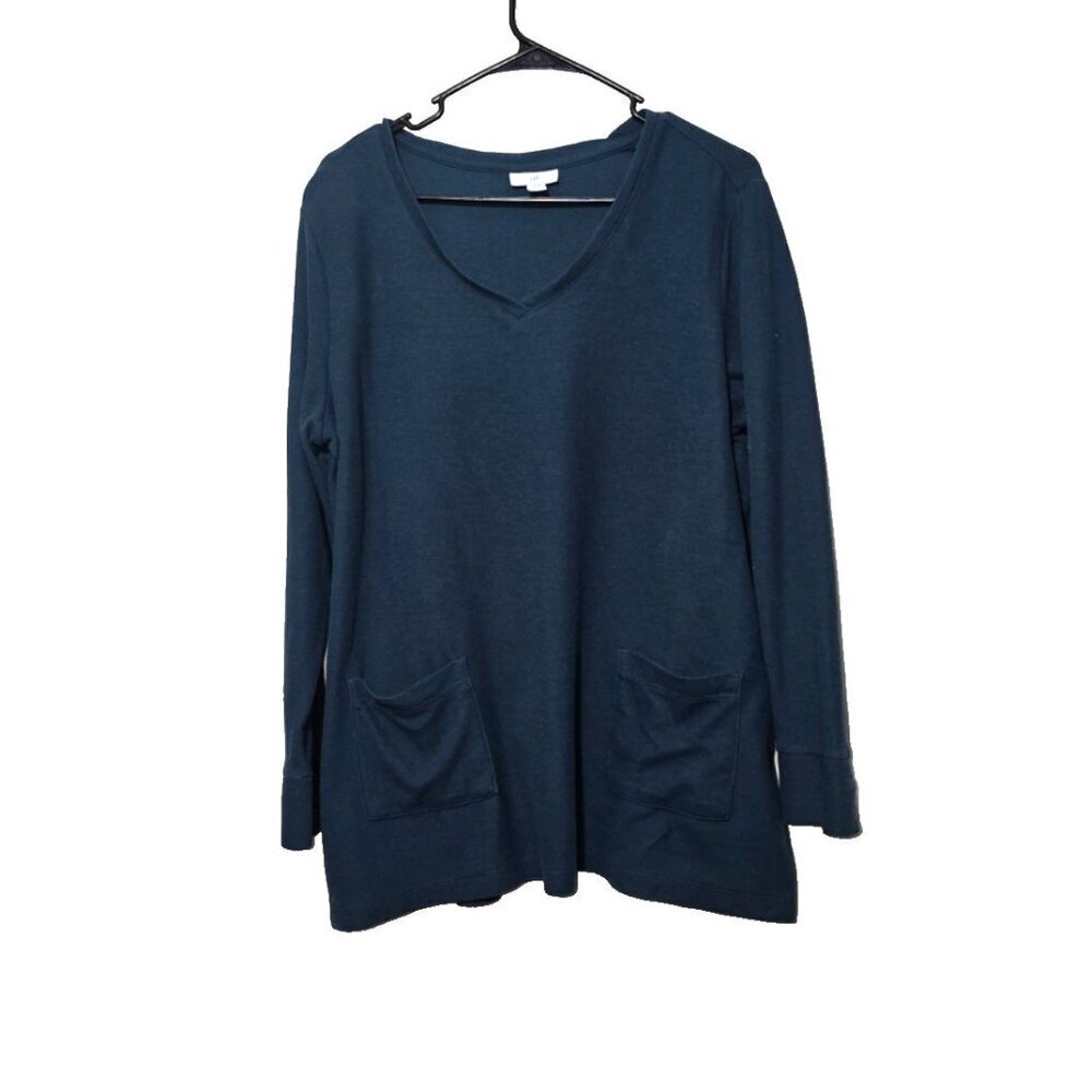 J Jill Sweater XL Dark Green Knit Casual Breathable Pullover Pockets Long Sleeve
